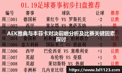 AEK雅典与本菲卡对决前瞻分析及比赛关键因素探讨